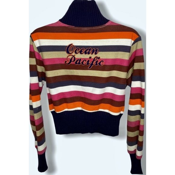 OP Ocean Pacific Women’s  Striped Sweater Zip Up - Picture 4 of 12